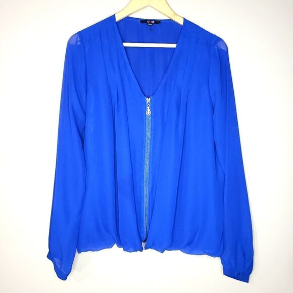 Yest Medium Long Sleeve Sheer Blue Top Blouse Jacket - Picture 1 of 10